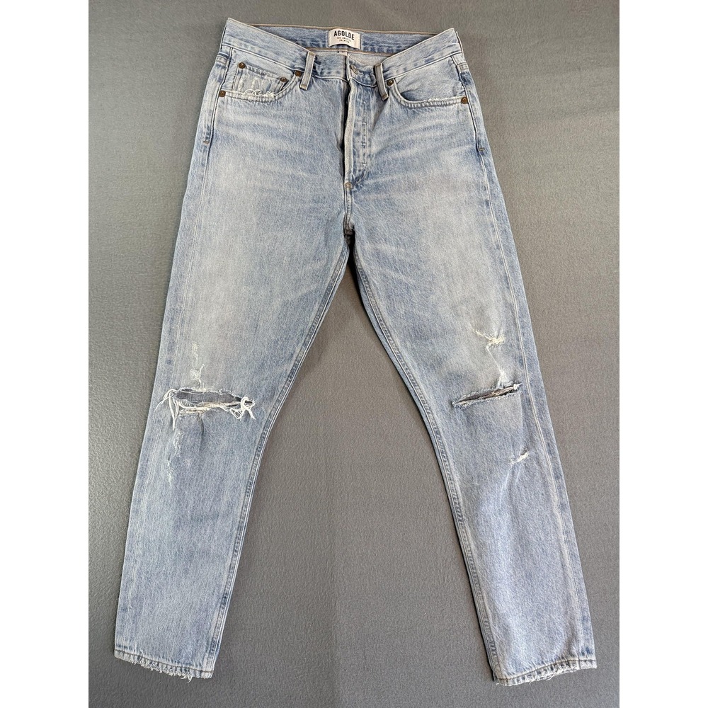 AGOLDE Jeans Womens 27 Light Wash Blue High Rise Tapered Distressed Denim Jaime